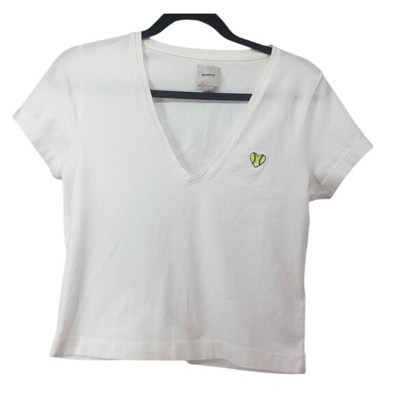 Maeve Tops - Anthropologie Maeve Women’s White Embroidered V-Neck Cropped Tee Sz L Tennis